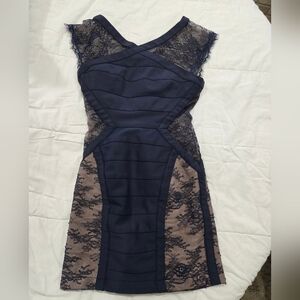 BCBGMaxAzria Navy and Black Lace Mini Dress